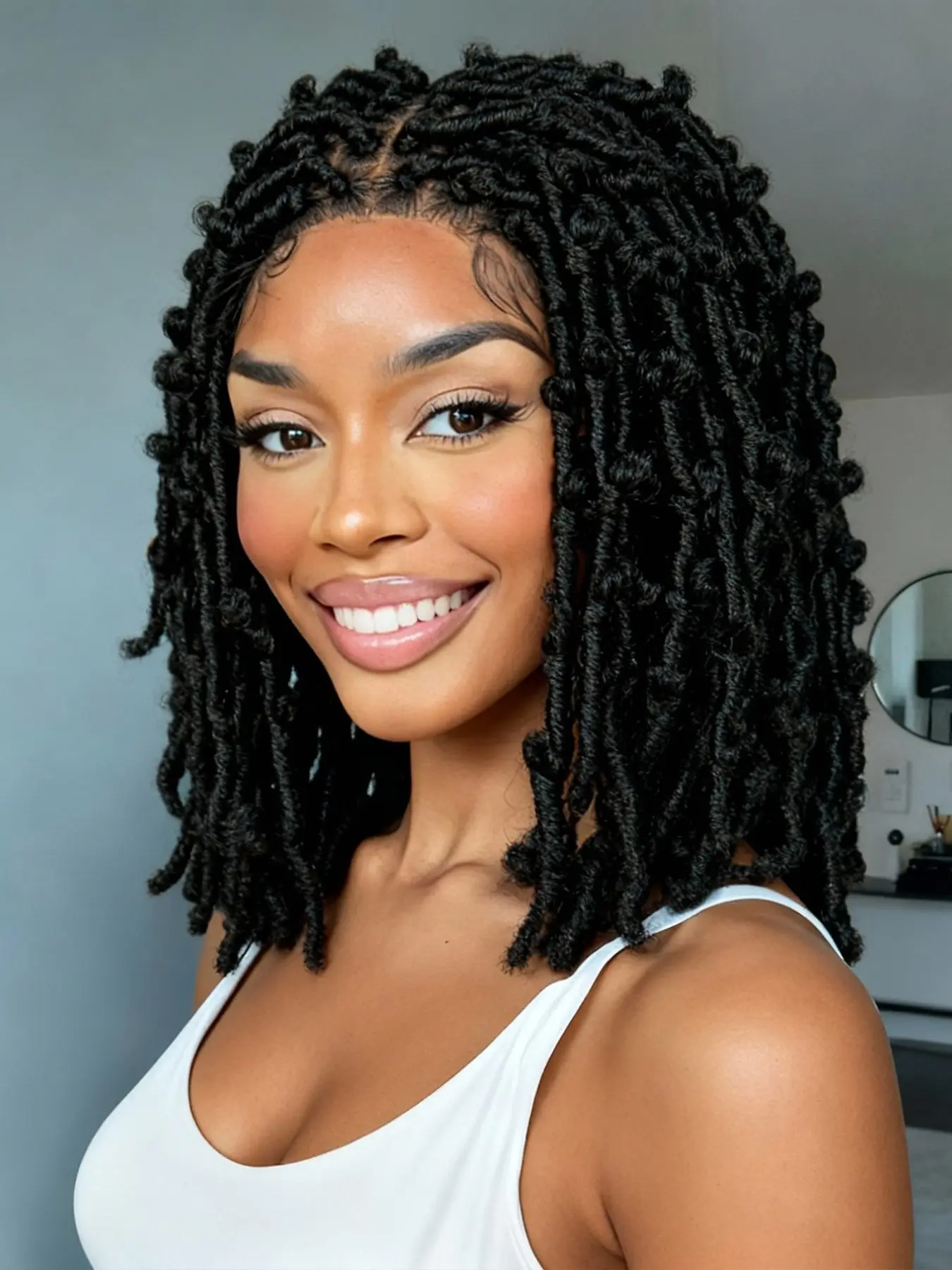 Full Lace Pre Braided Locs Premium Synthetic Wigs for Women, Natural Short Twist Locs, Glueless Hairline Transition, Ready to Wear, Artificial Wig