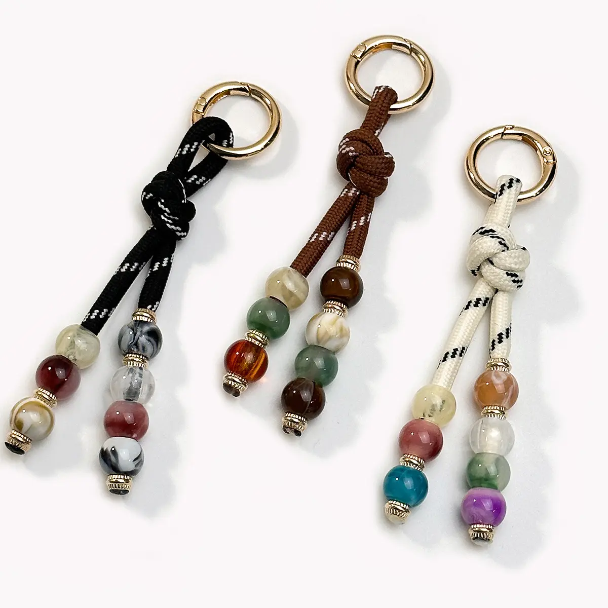 Retro Braided Paracord Keychain - Handmade Stone Bead Pendant, Luxury Nylon Cord Keyring, Unisex Keychain Accessories, Bag Charms for Camping & Hiking Outdoor Gear Backpacks