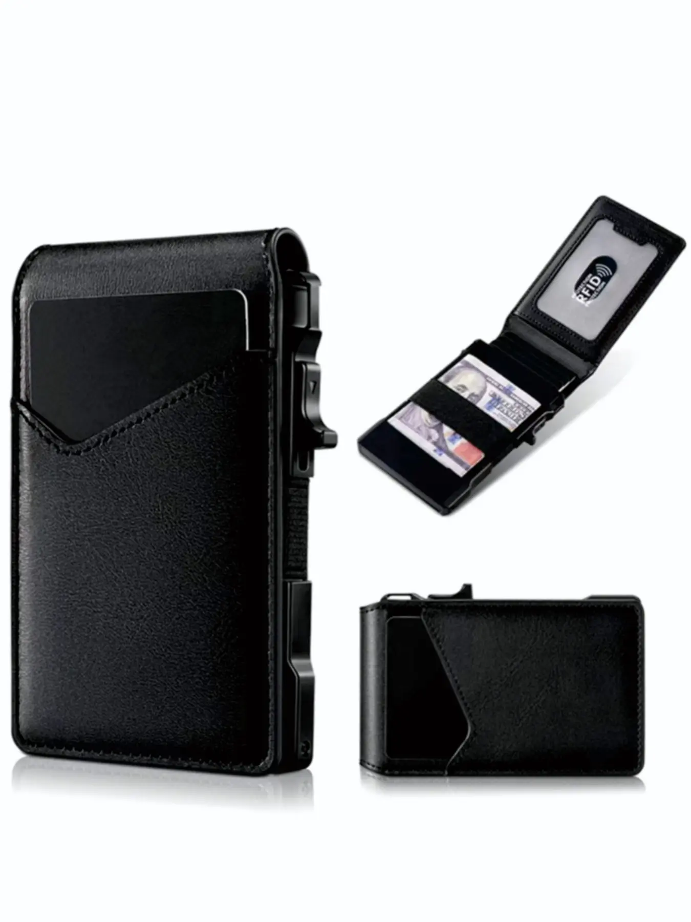 Men's Slim Wallet with Auto-Release Rfid Theft Proof Card Holder, Secure Card Storage, Portable Aluminum Alloy Credit Card Wallet, Cash Slot, Holds 12 Cards
