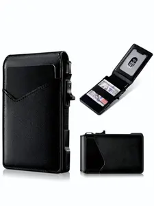 Men's Slim Wallet with Auto-Release Rfid Theft Proof Card Holder, Secure Card Storage, Portable Aluminum Alloy Credit Card Wallet, Cash Slot, Holds 12 Cards
