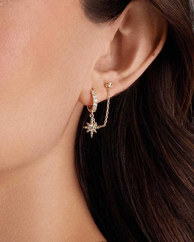 Minimalist Pave CZ Chain Link Hoop Earrings, Gold Plated 2-in-1 Stud & Hoop Earrings, Trendy Statement Jewelry for Daily Wear Gift