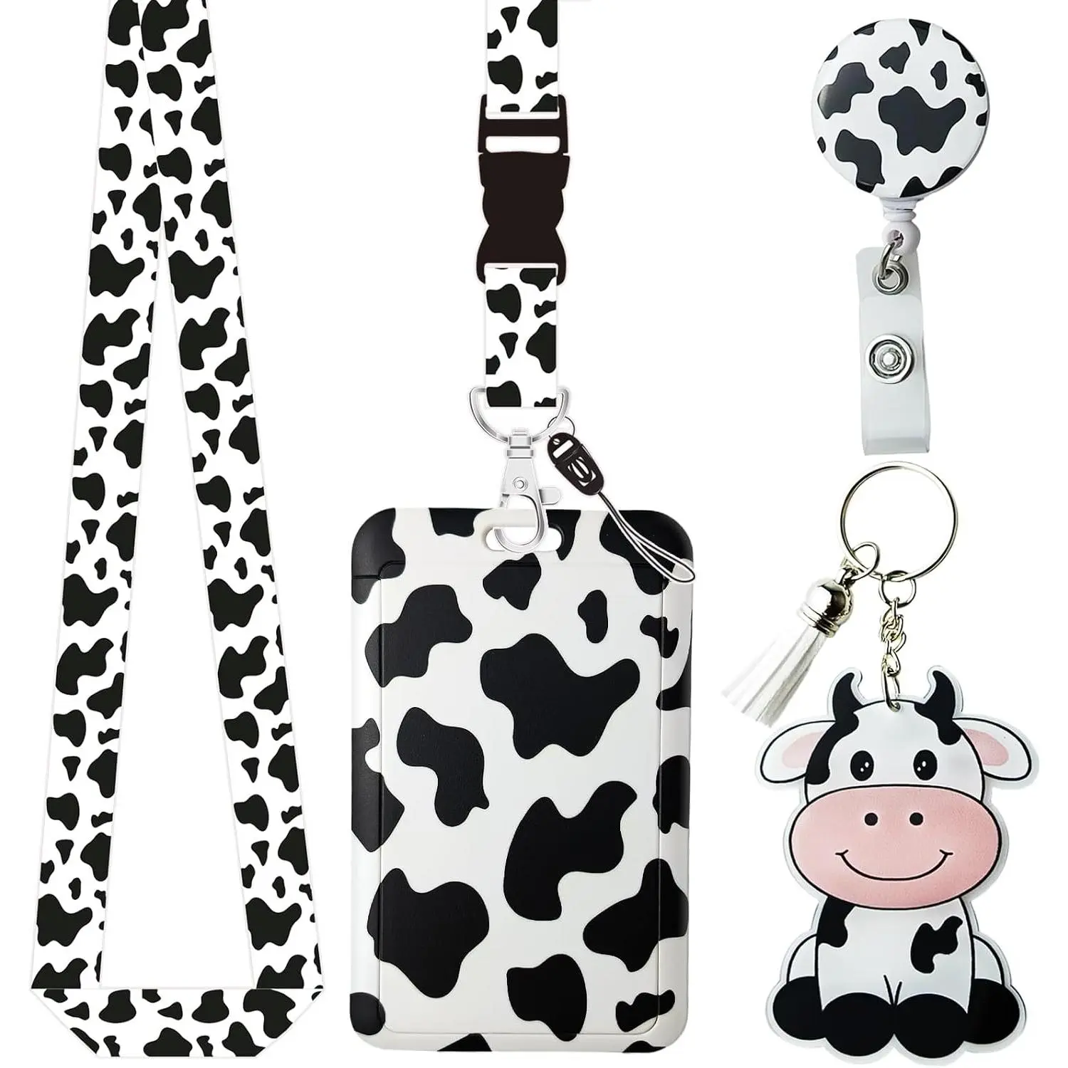 Id Badge Holder with Lanyard,Retractable Lanyards for Id Badges Breakaway Lanyards for Id Badges Lanyard with Retractable Reel Milk Cow Color Lanyards for ID Badges Milk Cow