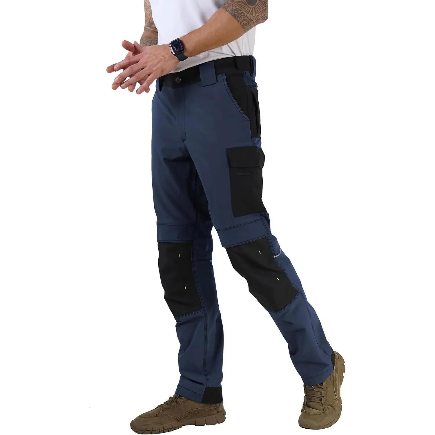 Men's Work Utility Pants, Relaxed Fit 4 Way Stretch, Construction Carpenter Cargo Tactical, Durable Cordura