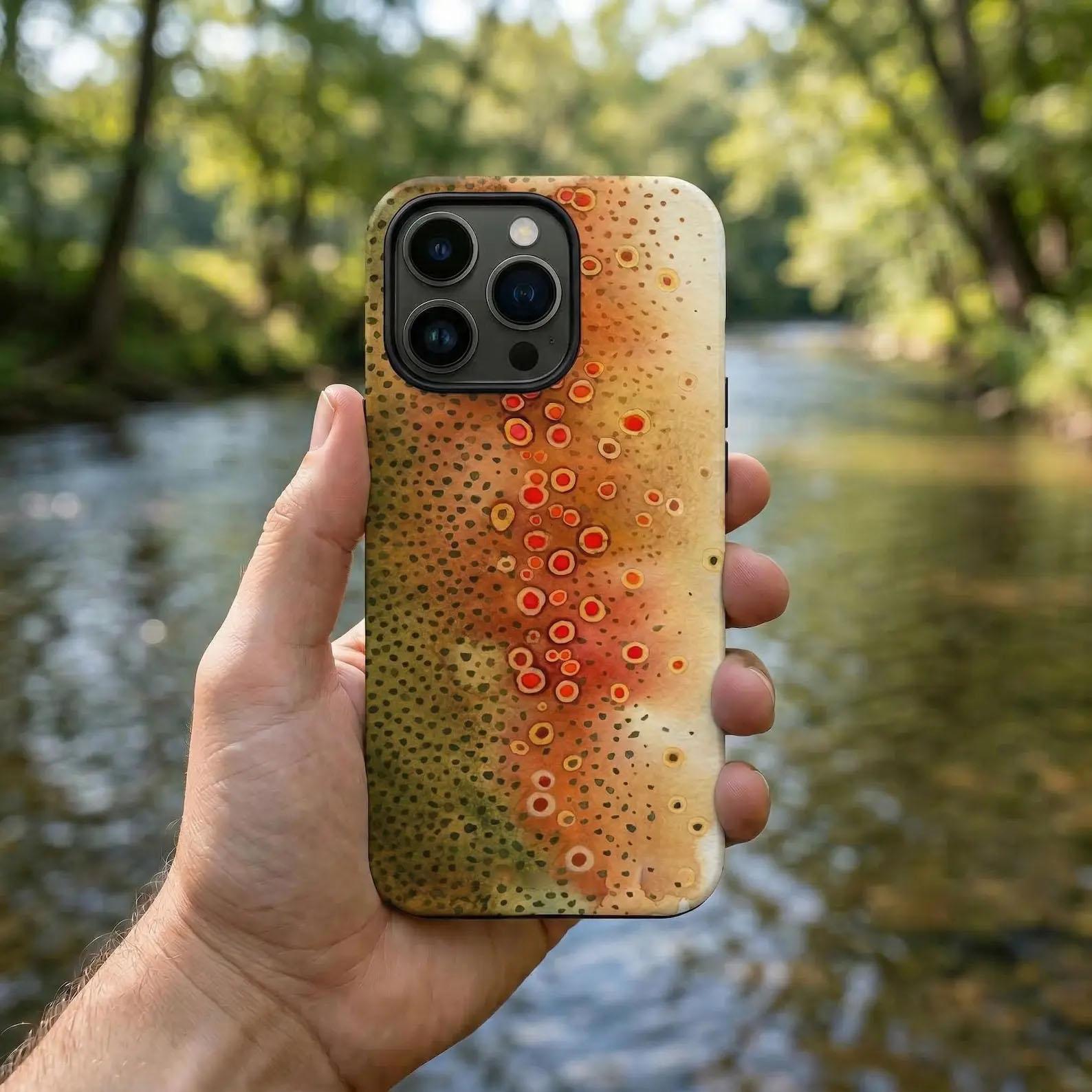 Fishing Hard Phone Case - Trout & Striped Bass Pattern with Pumpkin, Drink, Note11Pro Designs - Custom Fisherman Gift - For iPhone 17 Pro Max, Samsung & More Smartphone Handheld Devices - 2-Piece Protection Accessories