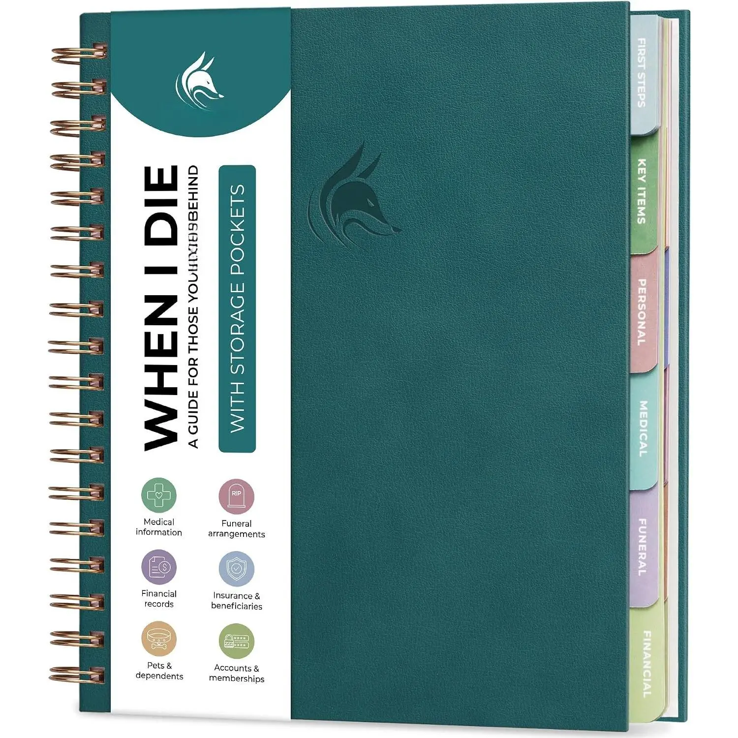 When I  Planner With Pockets for Documents – End-of-Life Organizer Binder for Important Personal Info & Final Wishes (Dark Teal)