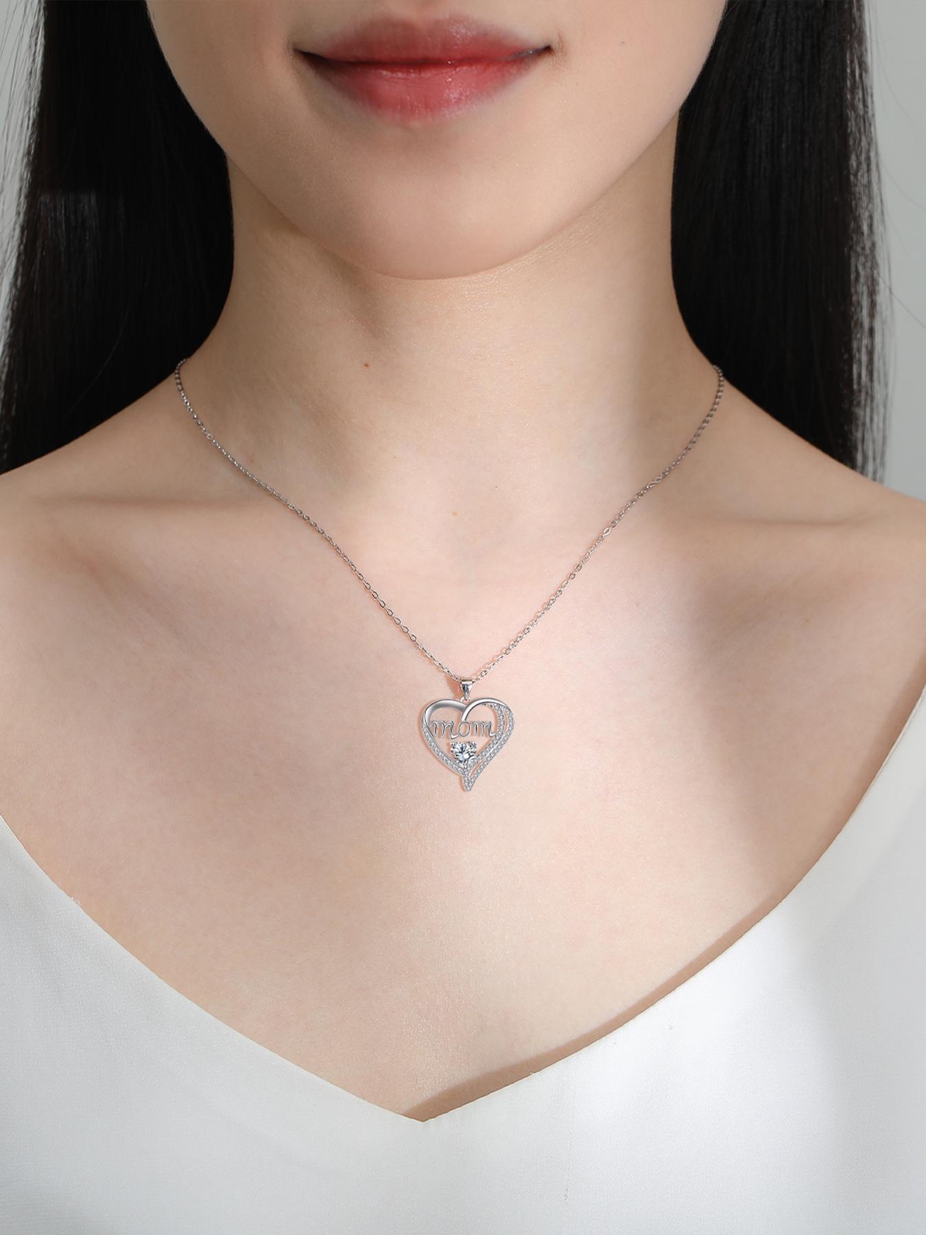 Apple Shape Rose Jewelry Gift Box With Love Heart Mom Pendant Necklace, Anniversary Birthday Jewelry First Mom Gifts for Women Wife, Mother's Day Jewelry Gift for Mom Heart Design Necklace