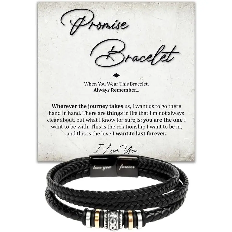 Promise Bracelet, Romantic  for Boyfriend, Appreciation Bracelet for Boyfriend, Men Bracelets , Braided Leather Bracelets Lettering Love You Forever  Gifts For Man With Message Card