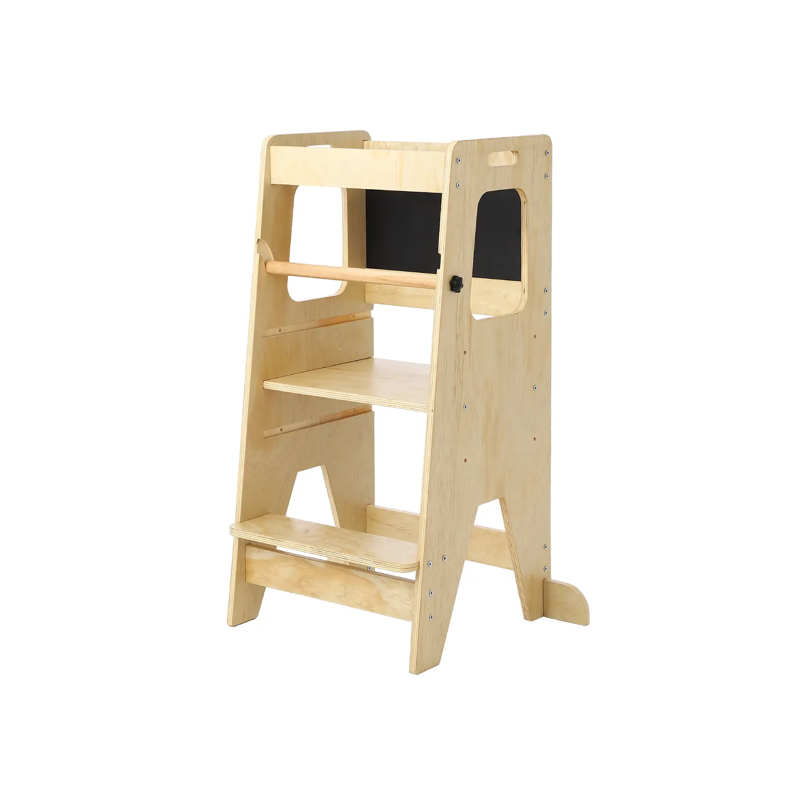 Folding Kids Kitchen Step Stool with Chalkboard, Wooden Toddler Standing Tower, Height Adjustable Learning Stool for Kitchen Counter & Bathroom, Montessori Helper Tower