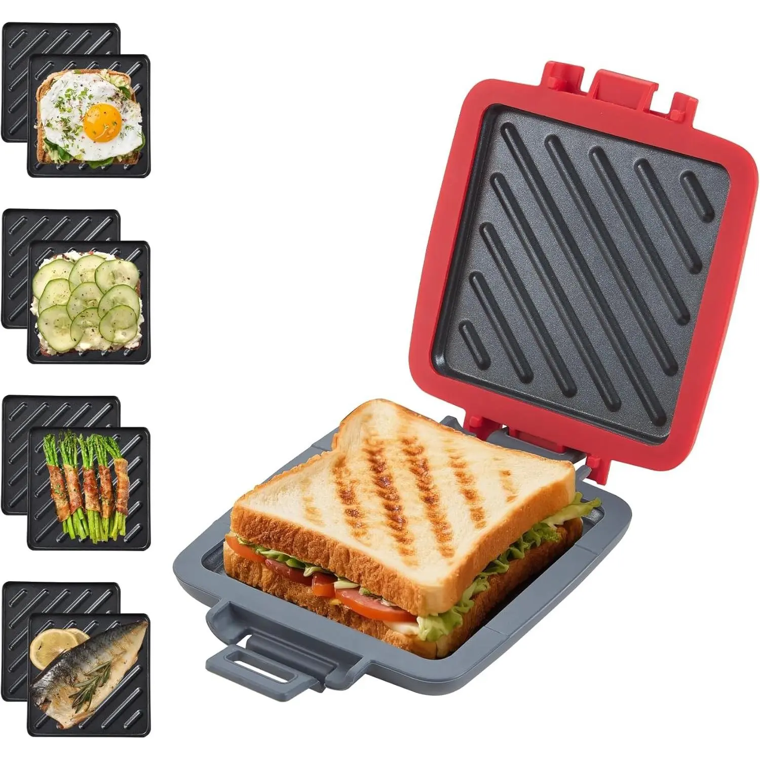 Microwave Toastie Sandwich Maker, Panini Press & Snack Maker with Removable Non-Stick Plates, Silicone Microwavable Cookware, Heatwave Technology for Home Cooking & Baking, Red, Removable Plate