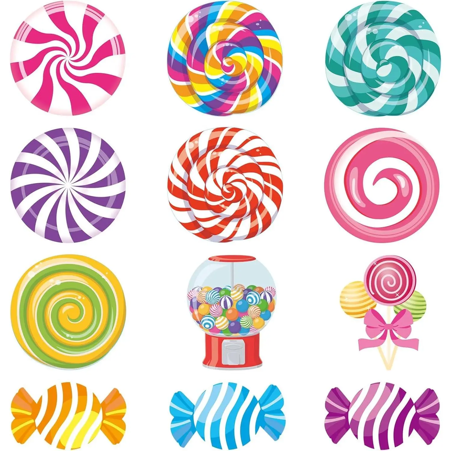 60 Pieces Candy Bulletin Board Decorations Christmas Candyland Paper Cutouts 5.9'' Peppermint Lollipop Wall Decor for Xmas Birthday Baby Shower Classroom School Holiday Party Supplies