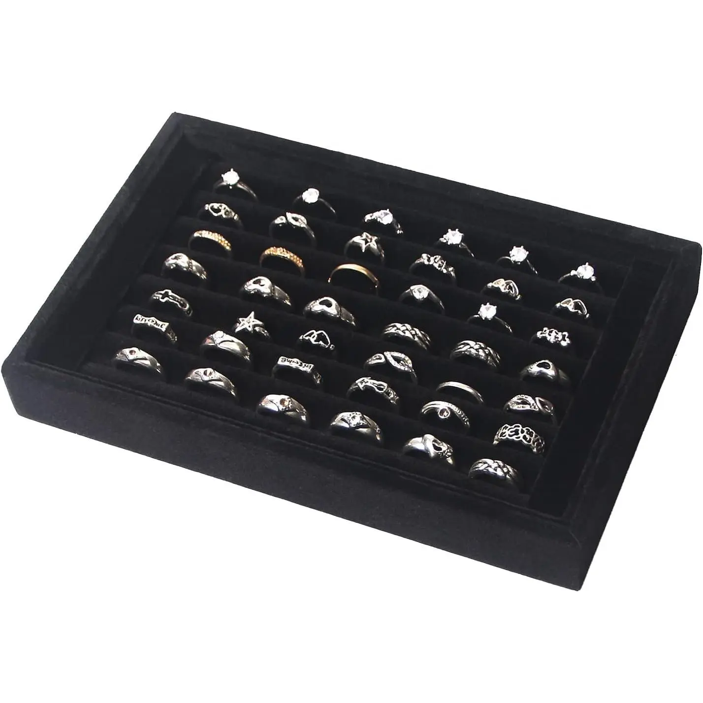 Ring Holder Display Tray Jewelry Organizer Stand for Selling Rings and Earrings, Black
