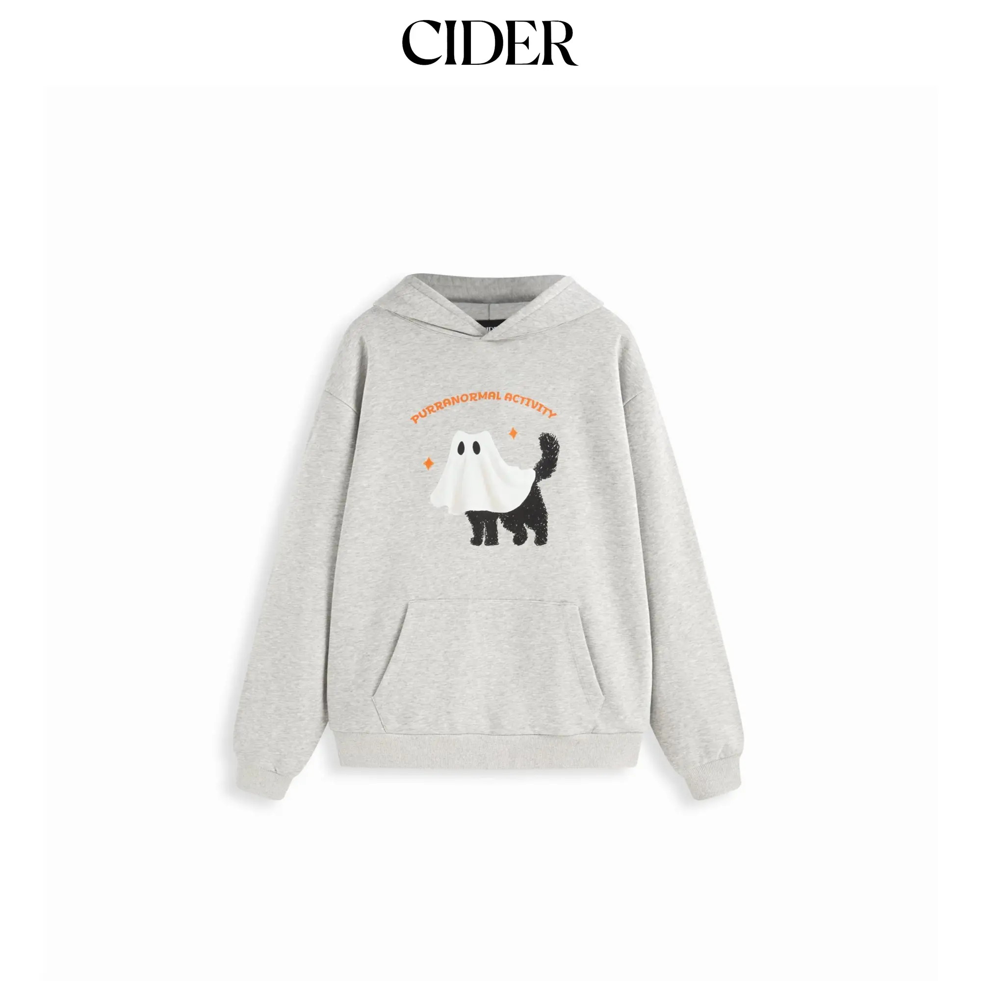 Cider Cotton Round Neckline Halloween Cat Ghost Graphic Oversized Hoodie