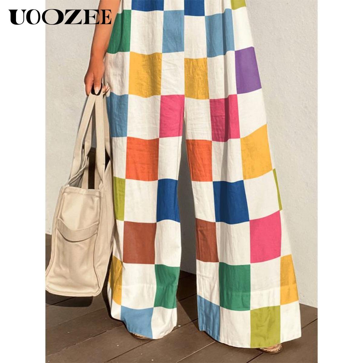 Women's Loose Sleeveless Plaid Jumpsuits - Cotton Linen Blend, Colorful Checkered Design, Comfortable & Stylish Overalls