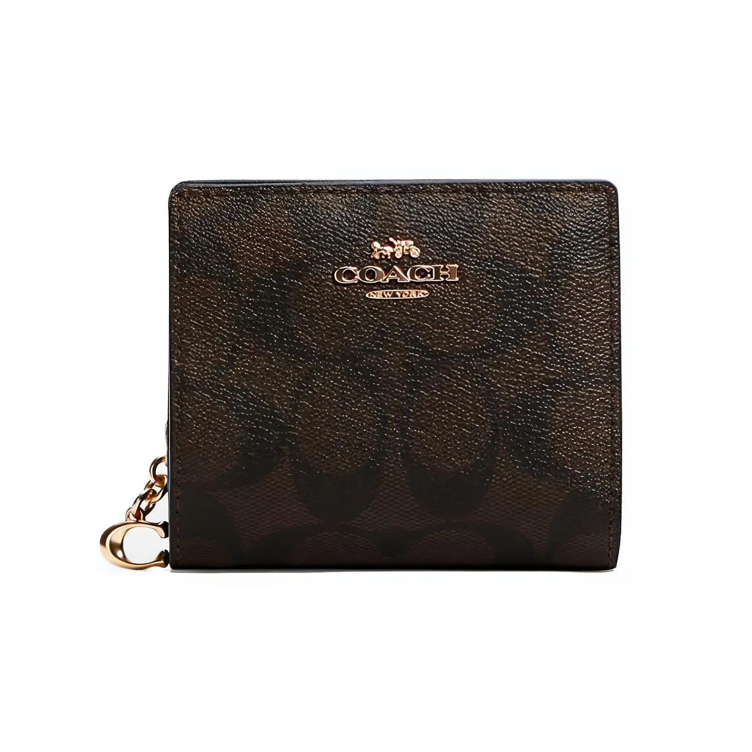Coach Snap Wallet for Women – Floral-Print Fold-Over Coated Canvas and Leather Wallet in Dark Brown