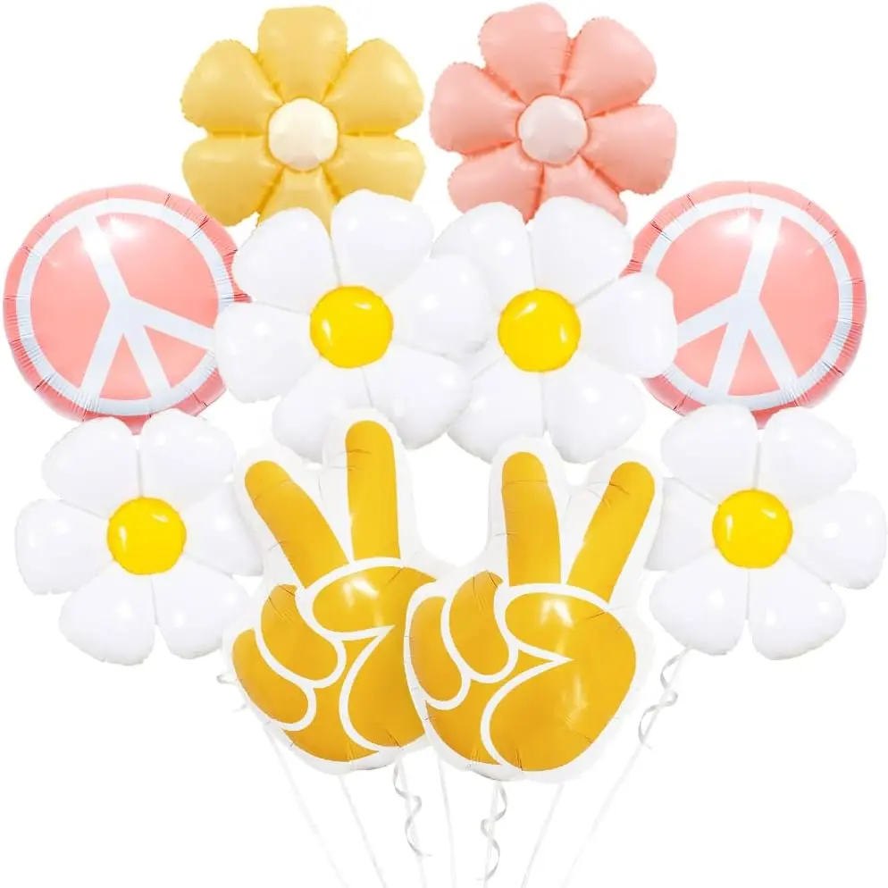 Two Groovy Hippie Peace Sign Daisy Flower Wildflower Balloons Boho Theme Decor  Groovy  5 Five Is a Vibe Birthday 70s Retro Peace Out Single Digits Young  And Three Party Decorations Girl