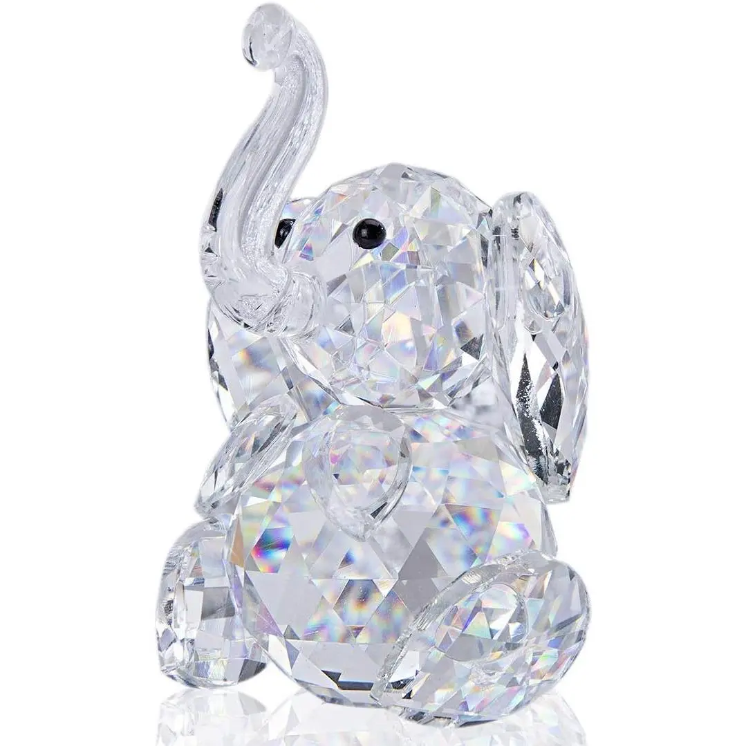 Crystal Cute Elephant Cut Glass Figurine, Modern Home Decor Statue, Collectible Ornament for Gift Lovers, Animal