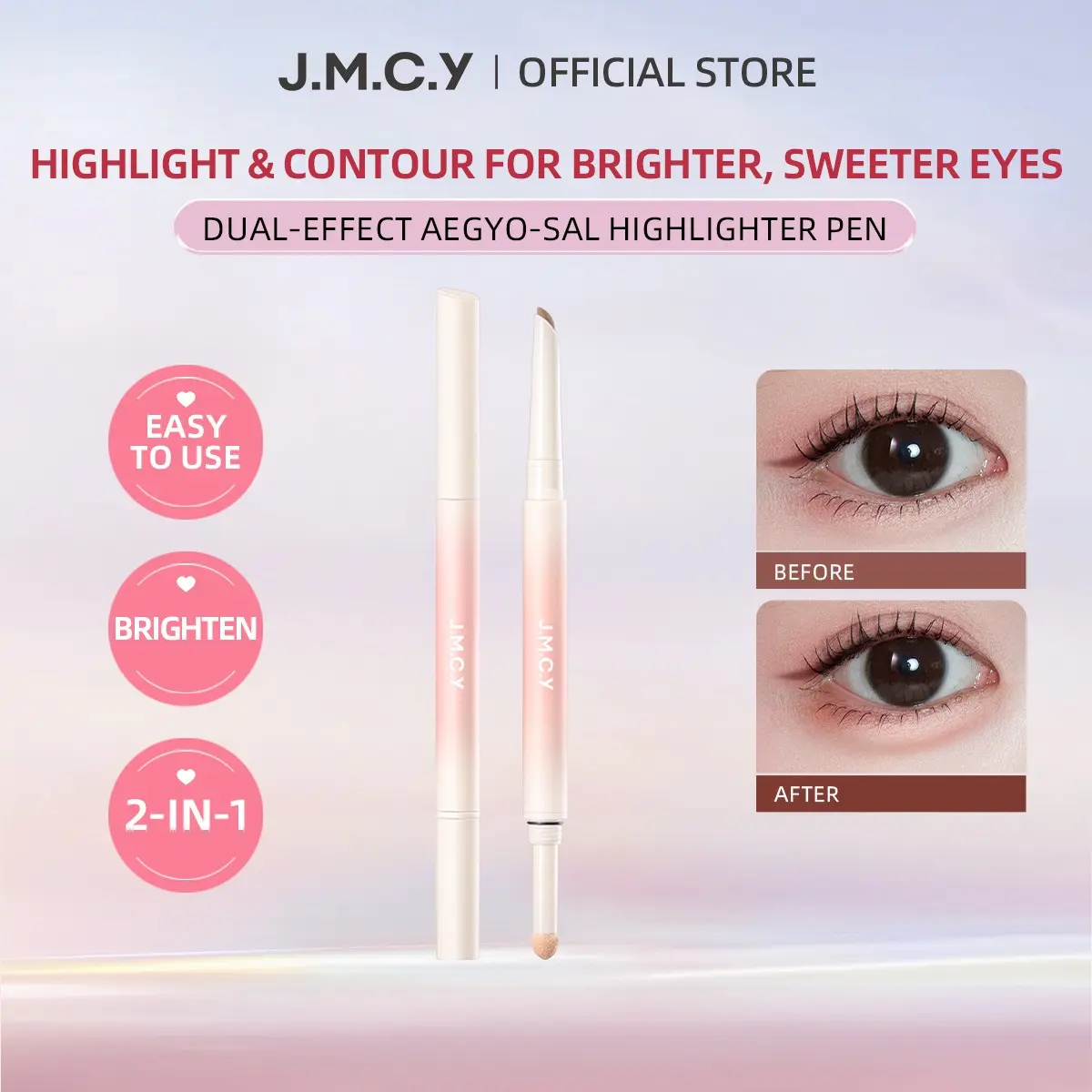 J.M.C.Y Sponge Head Dual-Ended Eyeliner Brush, Highlighter Balm for Lower Lids, Professional Makeup Tool, External Use Only