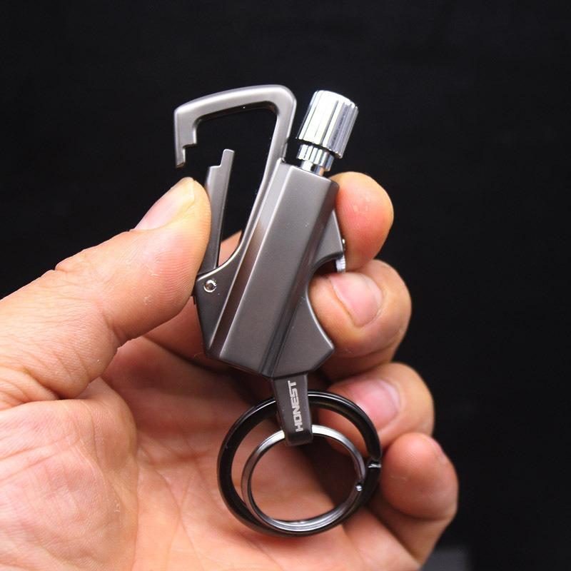 (Fuel not included) Multifunctional 3-in-1 keychain, easy to open bottle, store keys, unlimited lighters, ideal for camping, hiking and outdoor adventures