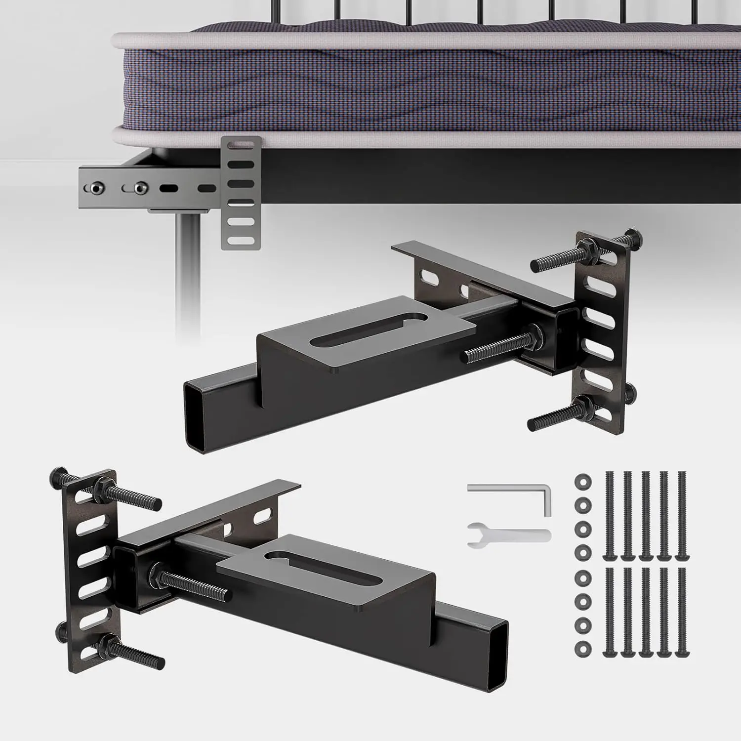 Adjustable Headboard Brackets - Metal Bed Frame Headboard Wall Mounting Brackets with Footboard Extension Kit for , Full , , Size Bed(Black)