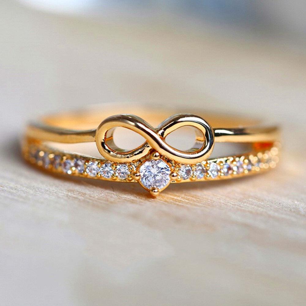 Japanese Agete Style Infinity 8-Shape Ring | Rose Gold Plated CZ Engagement Wedding Band