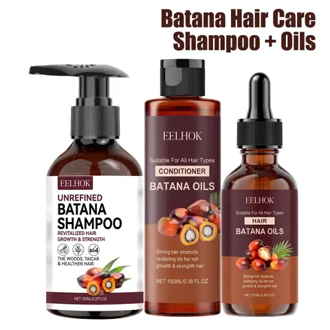 Batana Volume Shampoo Set with Jojoba Seed Oil, Rosemary Leaf Oil & Vitamins Moisturizing & Nourishing Formula for Healthy Hair, Includes Shampoo, Conditioner & Essential Oils
