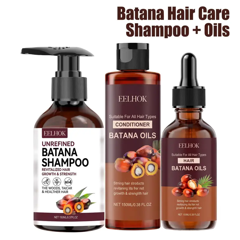 Batana Volume Shampoo Set with Jojoba Seed Oil, Rosemary Leaf Oil & Vitamins Moisturizing & Nourishing Formula for Healthy Hair, Includes Shampoo, Conditioner & Essential Oils