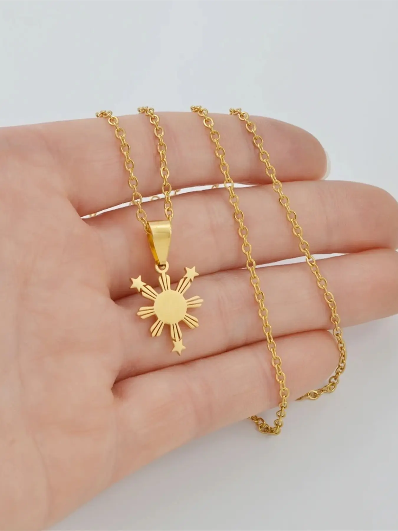 1pc 2CM Small Size,Philippines Flag Stainless Steel Pendants and Chains Stainless Necklace For Women  Filipino Jewelry