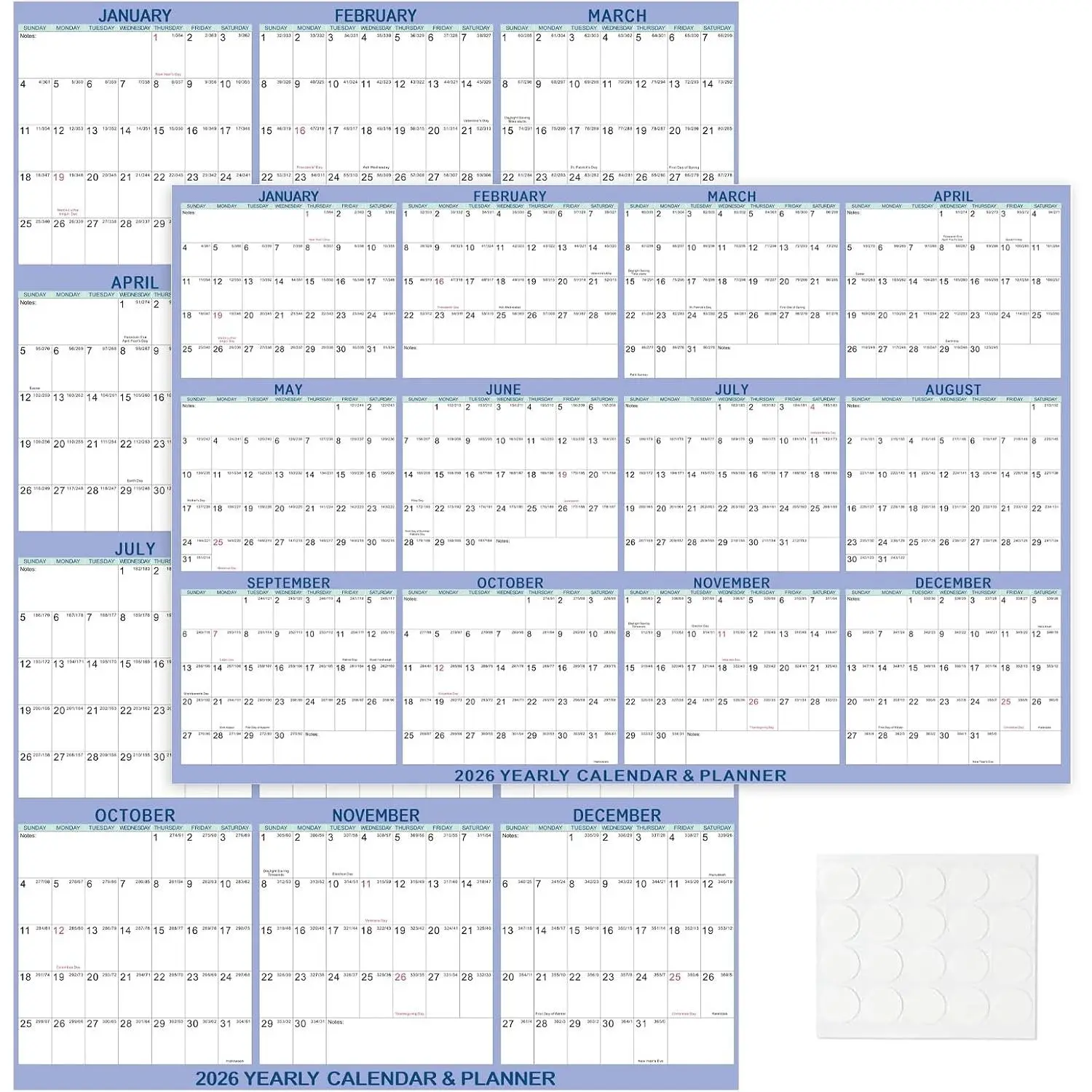 2026 Wall Calendar 24" x 36" Dry Erase Calendar for Wall from January 2026 to December 2026 12 Month Annual Large Yearly Wall Planner for Office School(Light )