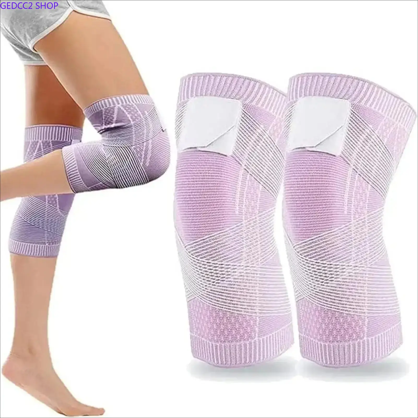 Knee Brace (2-Pack), Breathable Cotton Knit Compression Sleeve with Adjustable Support Straps, Unisex Wear for Running, Gym & Sports