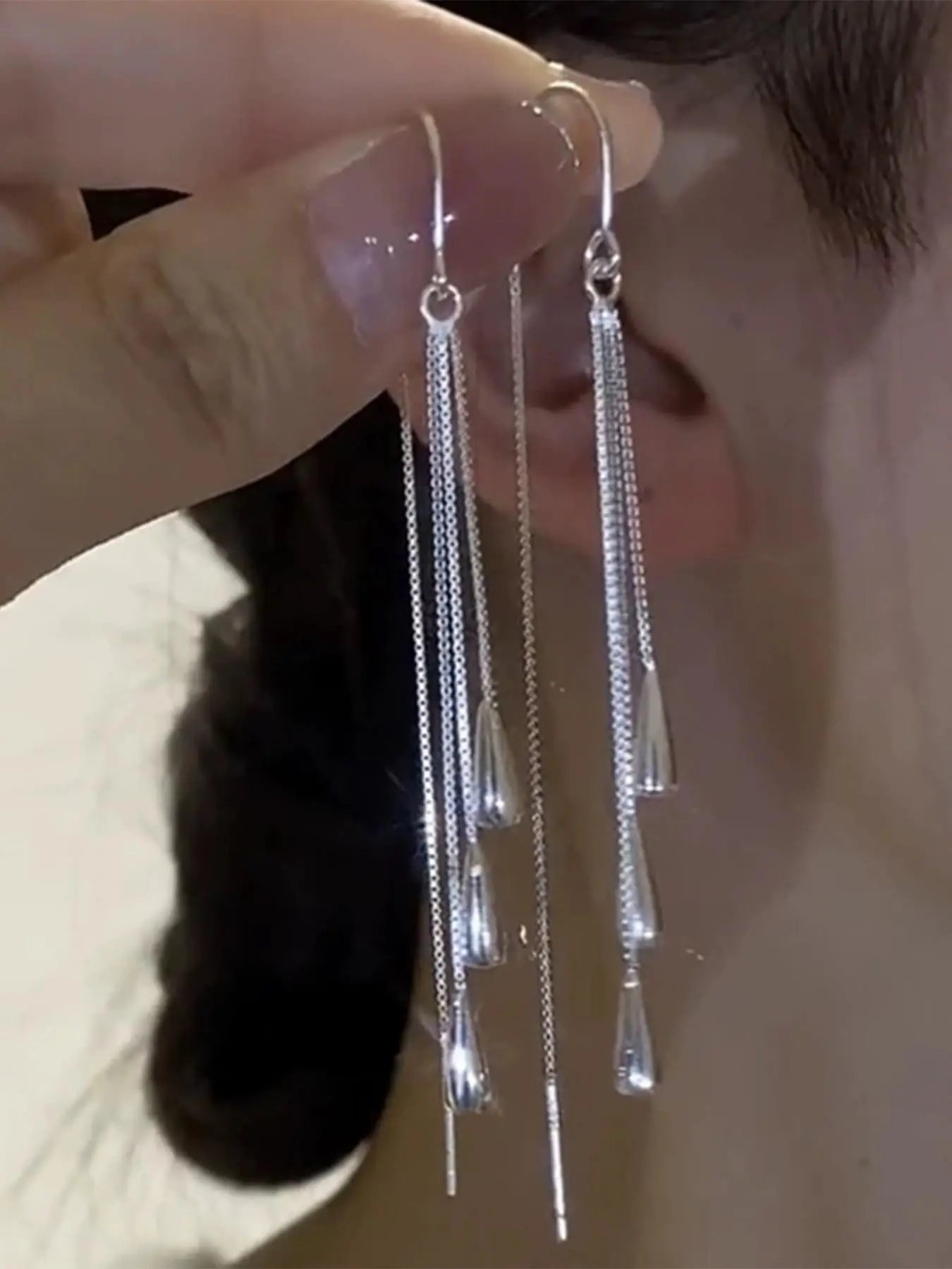 Silver Color Long Tassel Dangle Earrings, Chain Drop Earrings, Elegant Jewelry Gift for Women Girls, Stylish Accessory for Any Occasion, Dangling Earrings
