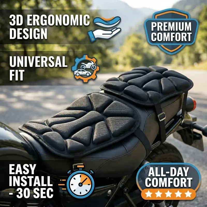 Motorcycle Seat Pad, Ultimate Butt Savior for Long Rides, Anti-Fatigue and Shock Absorption, Suitable for Travel/scooter/atv
