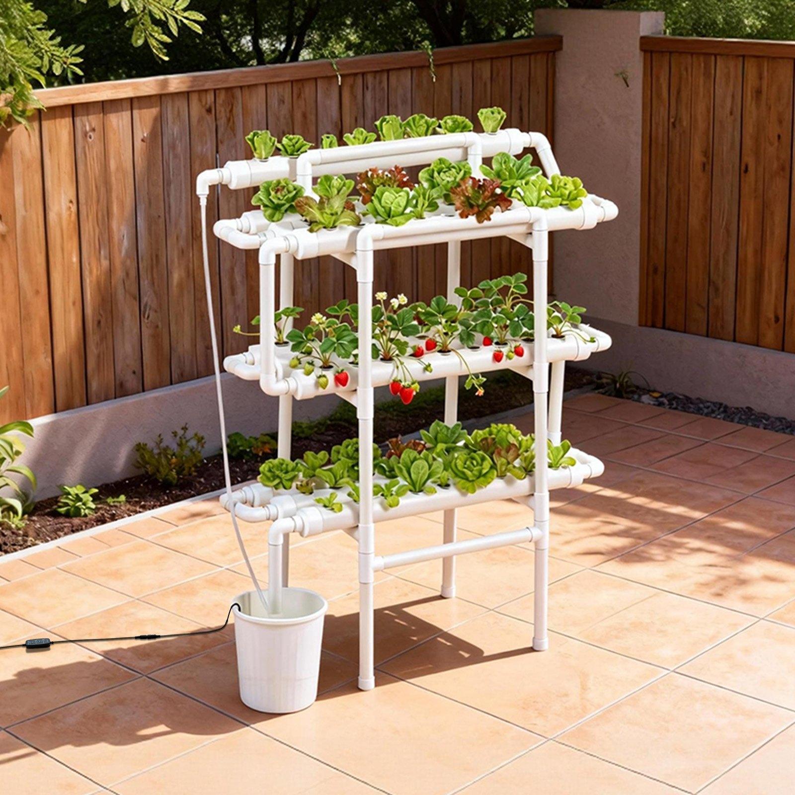 VEVOR Hydroponics Growing System Kit, 3-Tier 90 Sites UPVC Pipe Hydroponic Grow Kit with Timed Irrigation, Sun & Light Blocking Pipes, Indoor Home Garden Vegetable Planting Grow Kits for Fruit Herb