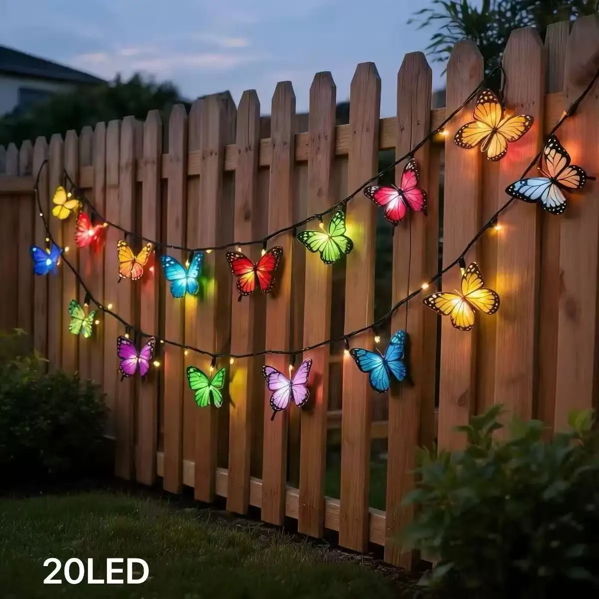 Butterfly LED Light String Solar Powered 20led, Solar Led Lights, Decorative Led Light Indoor Room Living Room Office Fence Wall Garden Decor, Outdoor Solar Lighting, Valentine Wedding Mother's Day Halloween Christmas