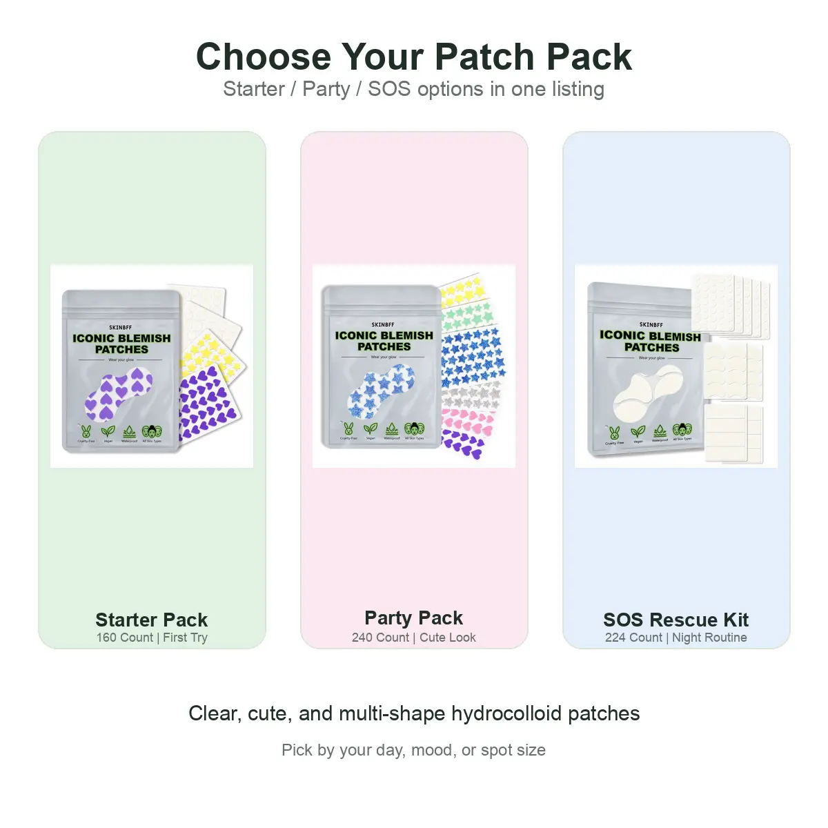 Cute Hydrocolloid Blemish Patches, Star Heart Clear Acne Patch Stickers, 160/224/240 Count, Day & Night Face Pimple Patch Pack
