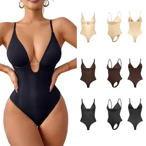 Best Selling Women Deep V Neck Sexy Bodysuit Open Crotch Thong Style Waist Shaping Underwear