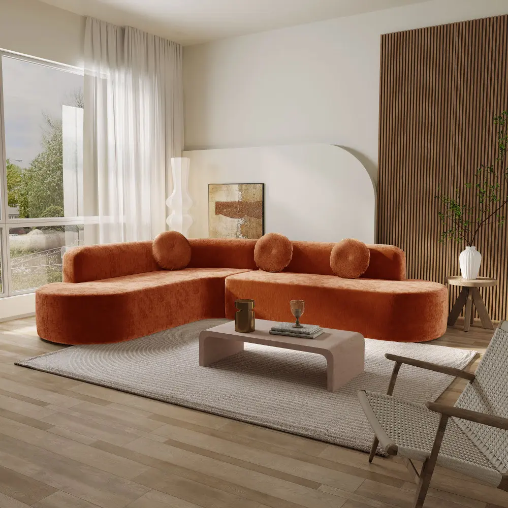 122" No-Assembly Curved Sectional Sofa, Large 4-Seater Deep-Seat Cloud Couch Comfortable Modular Sofa with Plush Round Cushions, Easy-Setup Living Room Furniture