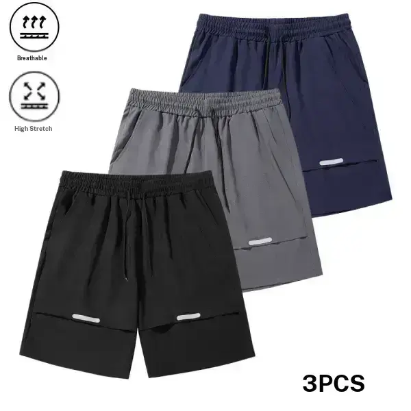 Men’s new breathable, high stretch athletic shorts two pack featuring a breathable, high stretch fabric with an adjustable drawstring waistband and reflective strips for decoration, suitable for men’s everyday training or night runs. lightweight casual ti