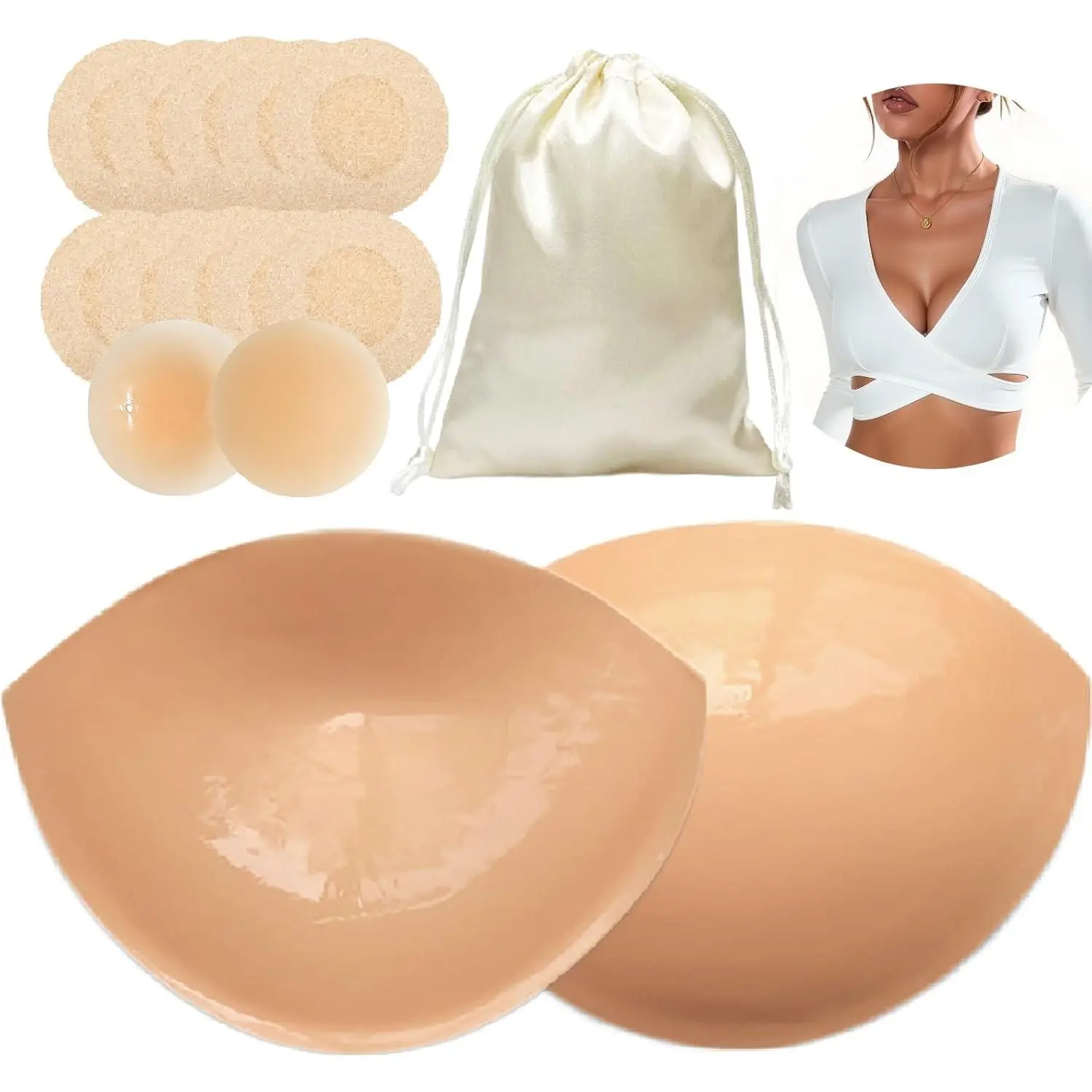 Natural Push-Up Sticky Bra Insert Pads, Double-Sided Adhesive Inserts for Sports Bras, Swimwear, Bikinis, Dresses, Tops, Outfits, Dress, Accessories