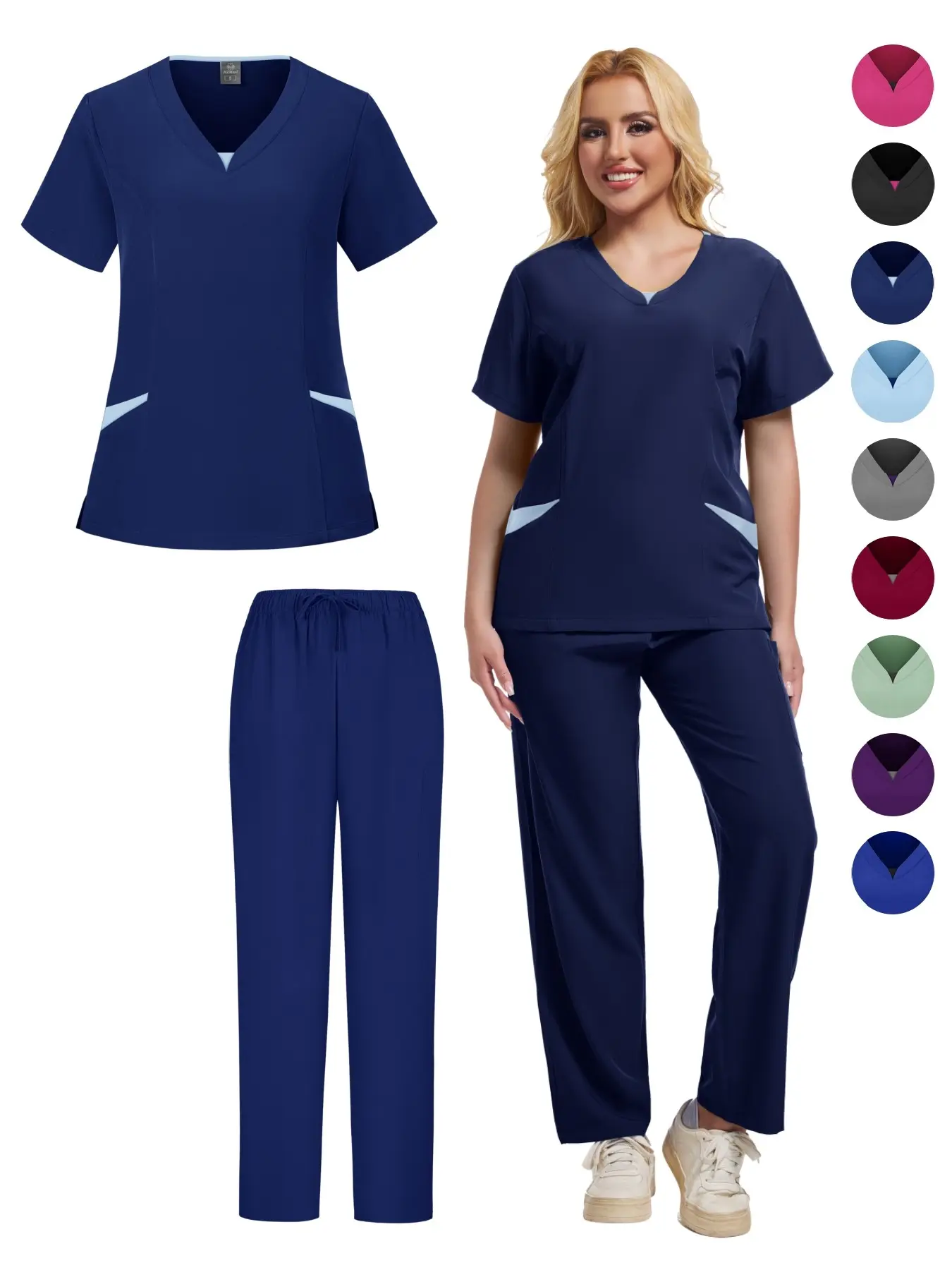 Unisex Medical Scrub Set Short Sleeve Vneck Surgical Uniform Nurse Doctor Work Wear, Medical Surgery Workwear, Breathable Scrubs For Hospital Clinic Elastic Solid Color Medical Uniform Scrub Suits For Healthcare Workers Workwear