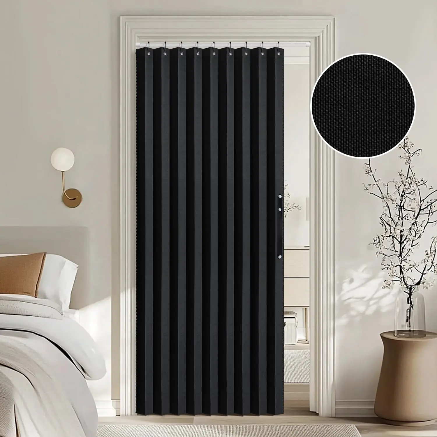 Halloween Accordion Style  Folding Door Curtains for Doorways/Closet, Room Divider Pleated Drapes with Hooks for Interior Living Room/Open Closet, Black, W39 x L78 inches, 1 Panel