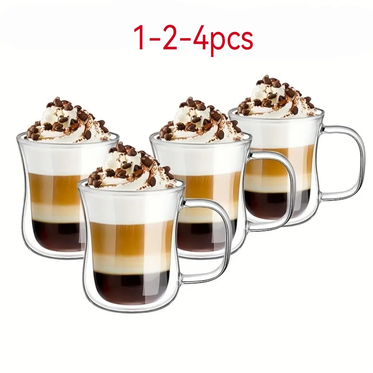 Double Layered Double Walled Glass Cups with Handles, Reusable Coffee Mugs, Coffee Glasses for Tea, Latte, Espresso, Milk, Cappuccino, Ideal Birthday and Holiday Gifts, Double Wall Drinkware, Premium Drinking Glasses