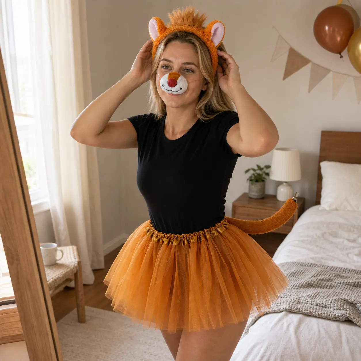 Girls' Animal Theme Chipmunk Mouse Ear Costume Set - Children Size, Headband, Tail, Nose Piece, Tutu Short Skirt for Halloween, Holiday Events, Playful Look