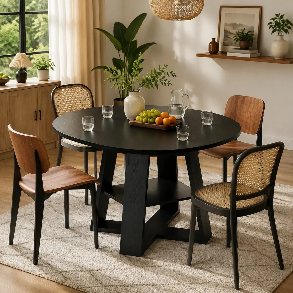 ARCH Extendable Round Dining Table - 4-8 Seats, 43.3-59in Oval with Removable Leaves, Particle Board Base with Storage Shelf, 59.06"d x43.31"w x29.53"h, 82.28lb, Space-Saving for Dining Room, All Parts & Hardware Included for Daily Meals