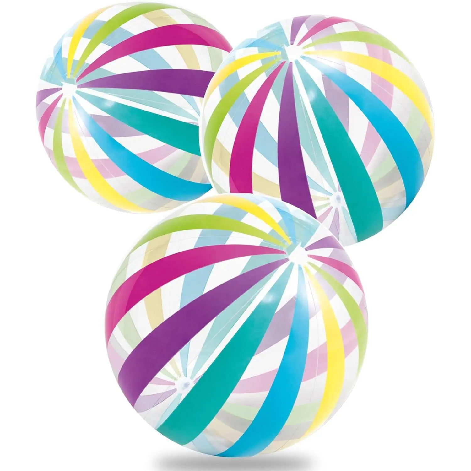 Rainbow Beach Ball Set for Summer - 3-Pack Inflatable Pool Toys, Colorful Beach Balls for Swimming and Beach Parties, Outdoor Fun for Kids and Adults