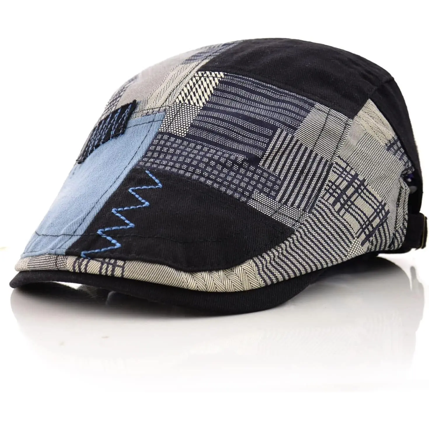 MOACC M Men's Cotton Fabric Beret Hat - Flat Top, Adjustable Buckle, Breathable Softness, All Seasons Outdoor Activities Newsboy Cabbie Gatsby Cap, Embroidery Detail, One Size Fit