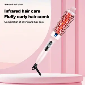 Professional anti-frizz styling tool, 1.5-inch heated round brush, dual-voltage, minimizes damage, heated curling brush, negative ions, infrared hair care, ideal for wavy hair, styling, long-lasting curls, detangling and straightening, summer vibes