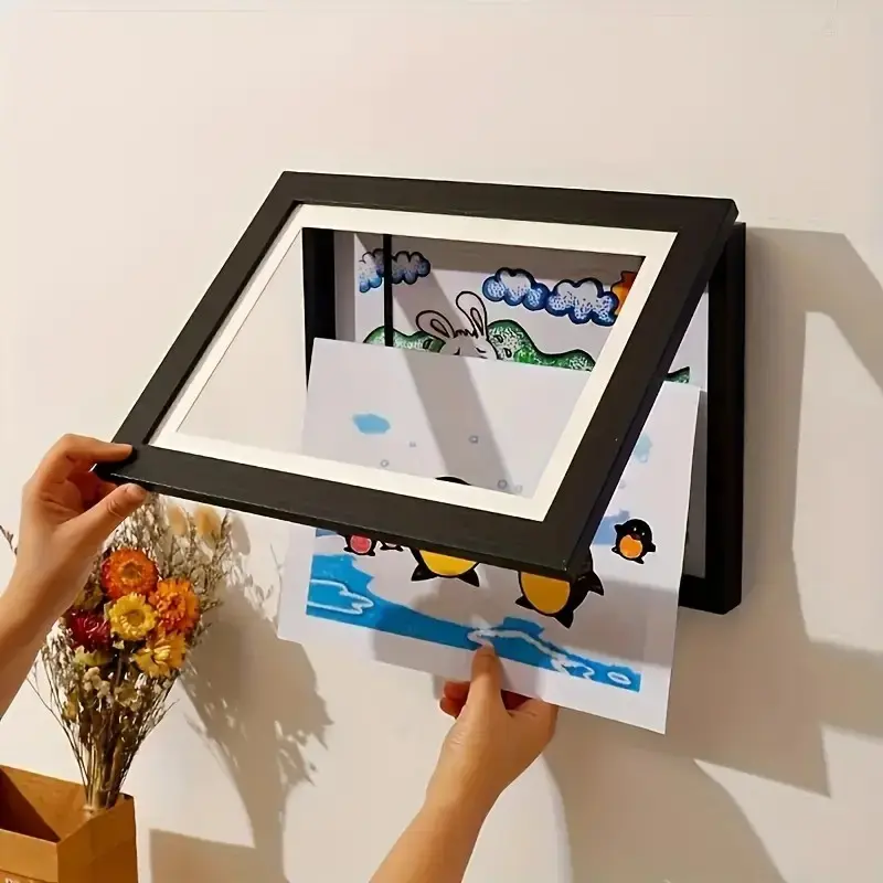 Magnetic A4 Foldable Frame, Child Art Photo Display Stand, Cartoon Wall Decor, Photo Frames For Wall, Hanging Storage Box, Kids Drawing Showcase