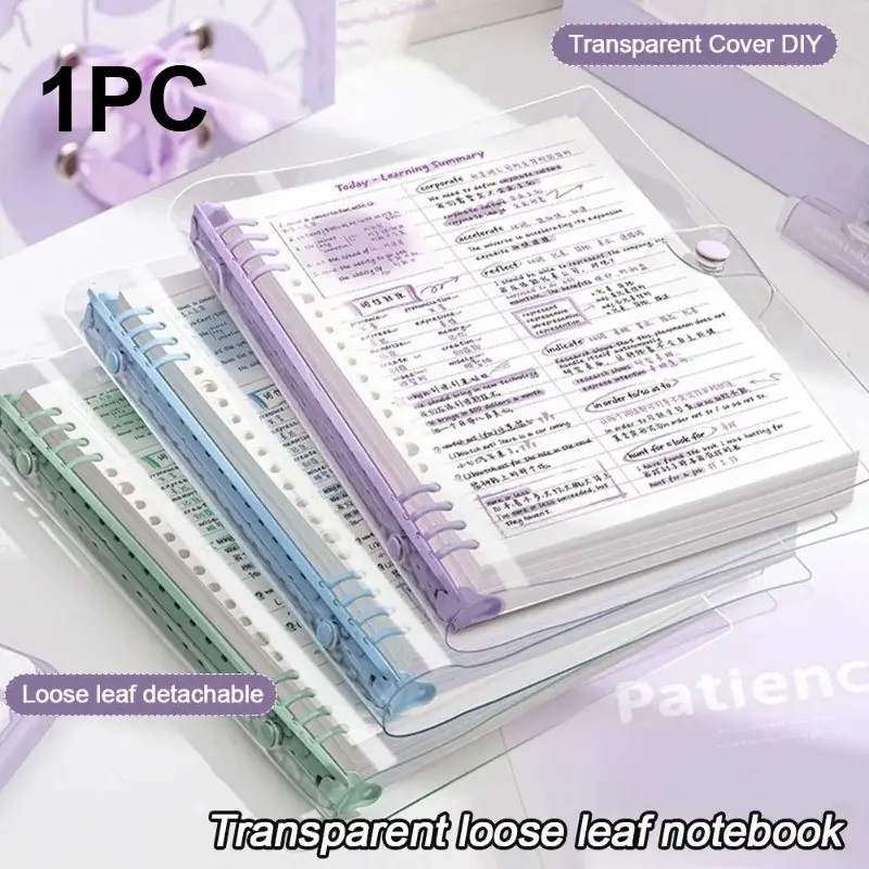 A5 Thick Transparent PVC Notebook, Detachable and Comfortable, DIY Student Notebook with Lined Inserts, Ideal for Customization