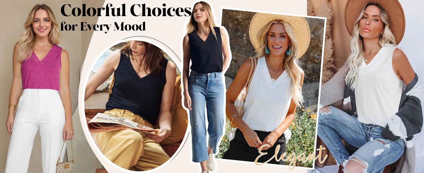 WIHOLL Tank Tops for Women Summer V Neck T Shirts Trendy Sleeveless Basic Tee Loose Fit 2025 Fashion