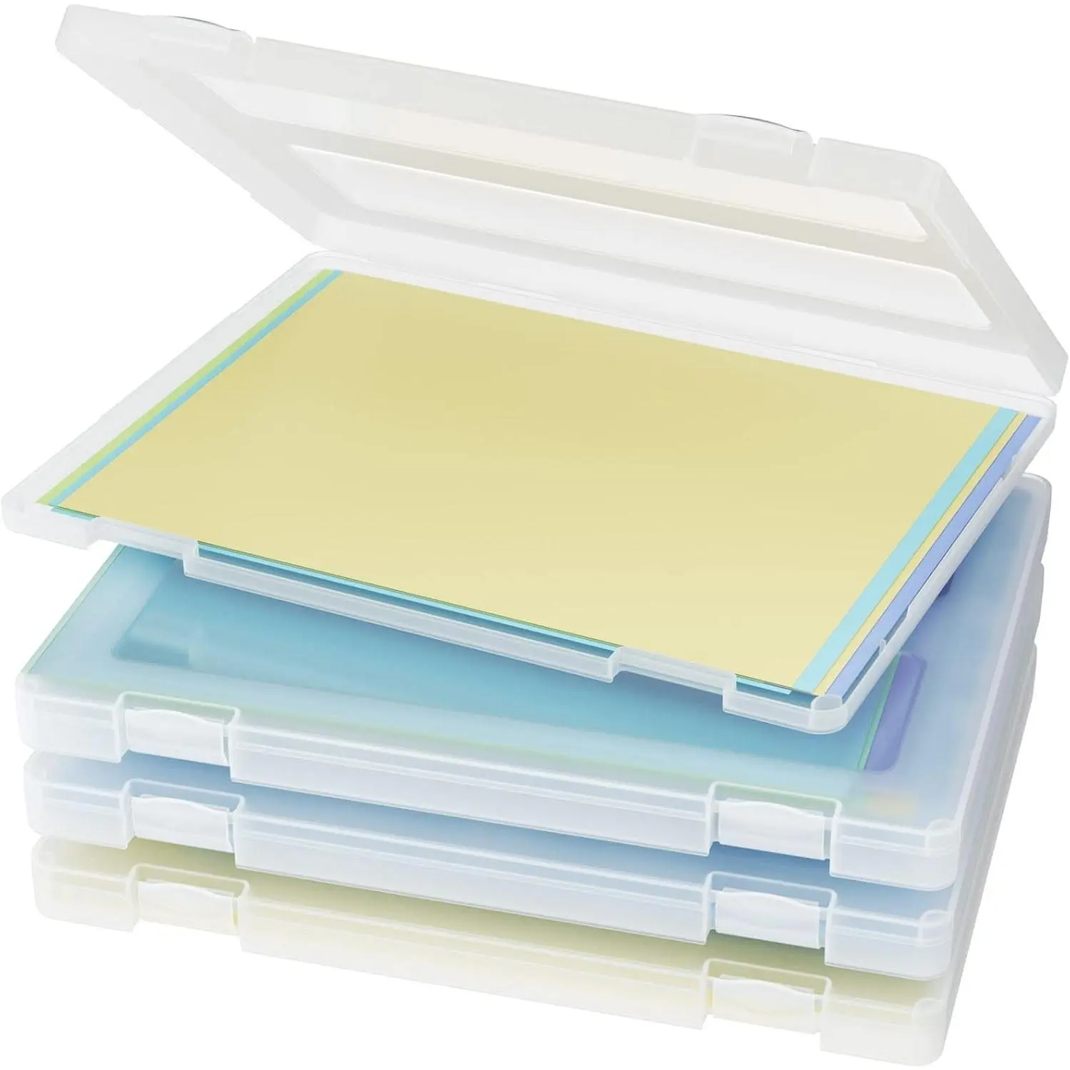 4 Pack A4 Paper Organizer Box, Plastic Scrapbook Paper Organizer Containers for Craft and Arts Storage, Portable Board Game Storage for Art Supplies 8.5" x 11" US Letter